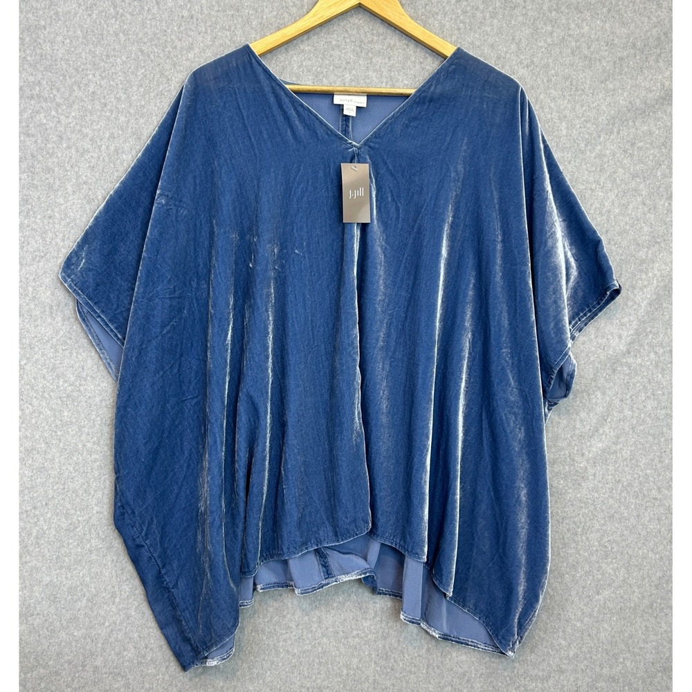 J.Jill Pure Jill Velvet V-Neck Dolman Top Azure Blue Holiday Luxe Size Large NWT